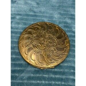 1940s Volupte USA Brass Makeup Compact Embossed Flower Design Mirror see desc
